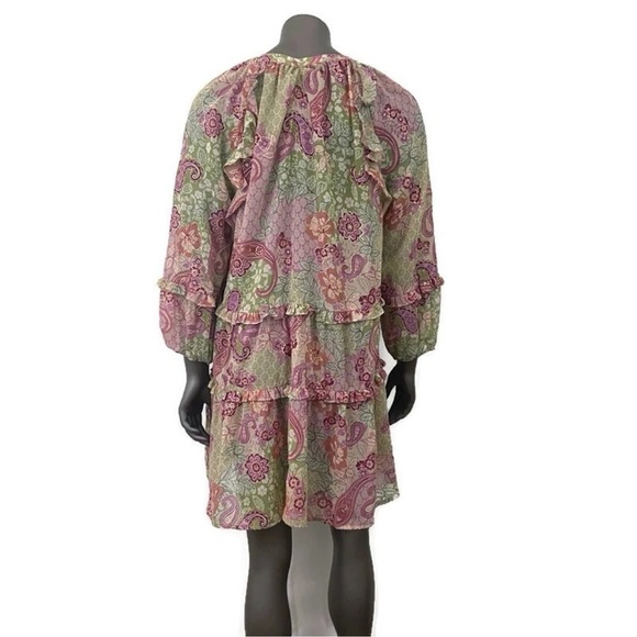Vici Dress Large Paisley Floral Peasant Ruffle Cottagecore Flowy Short Boho - Picture 2 of 12